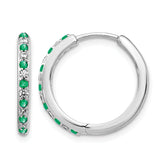 14k White Gold 1/5 carat Lab Grown Diamond VS/SI+ G+ and Created Emerald Complete Hinged Hoop Earrings